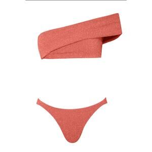 Baobab Collection One-Shoulder Sparkle Bikini in Coral